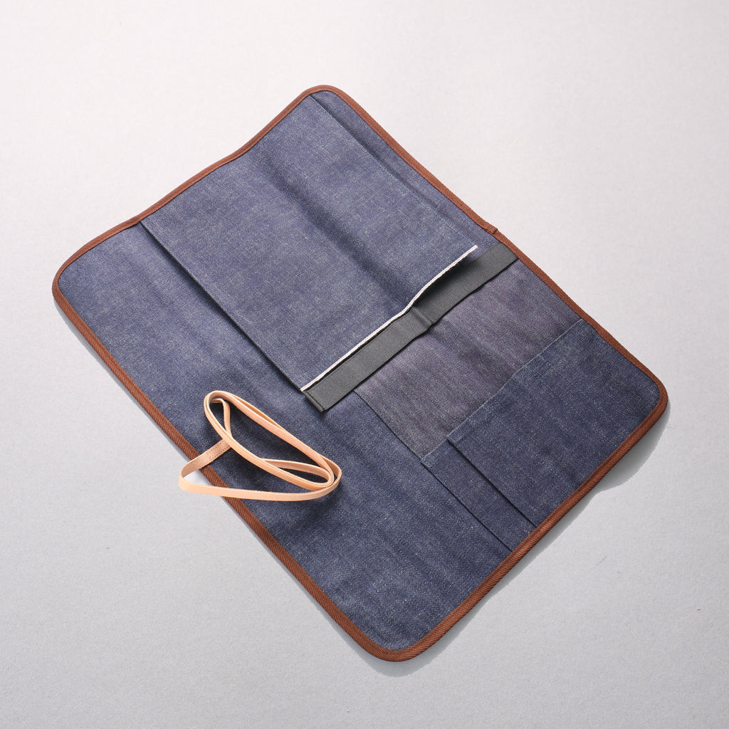 West Japan Tools Knife roll with 3 pockets Cloth Denim 390mm x 510mm - Japannywholesale