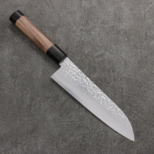 Seisuke Silver Steel No.3 Hammered Santoku  180mm Walnut(With Double Black Pakka wood) Handle - Japannywholesale