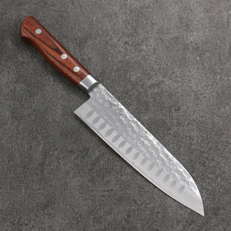 Seisuke VG10 Hammered Ribbed Santoku  180mm Mahogany Handle - Japannywholesale