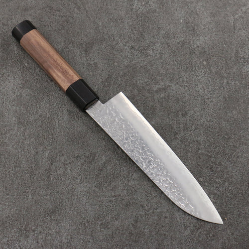 Seisuke Silver Steel No.3 Hammered Santoku  180mm Walnut(With Double Black Pakka wood) Handle - Japannywholesale