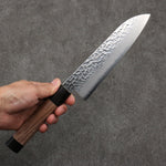 Seisuke Silver Steel No.3 Hammered Santoku  180mm Walnut(With Double Black Pakka wood) Handle - Japannywholesale