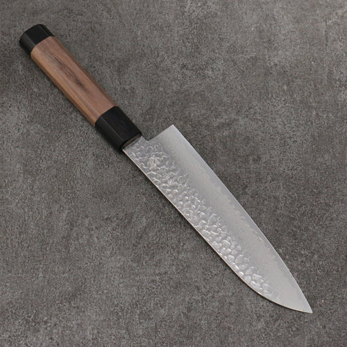 Seisuke Silver Steel No.3 Hammered Damascus Santoku  180mm Walnut(With Double Black Pakka wood) Handle - Japannywholesale