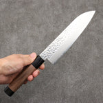 Seisuke Silver Steel No.3 Hammered Damascus Santoku  180mm Walnut(With Double Black Pakka wood) Handle - Japannywholesale