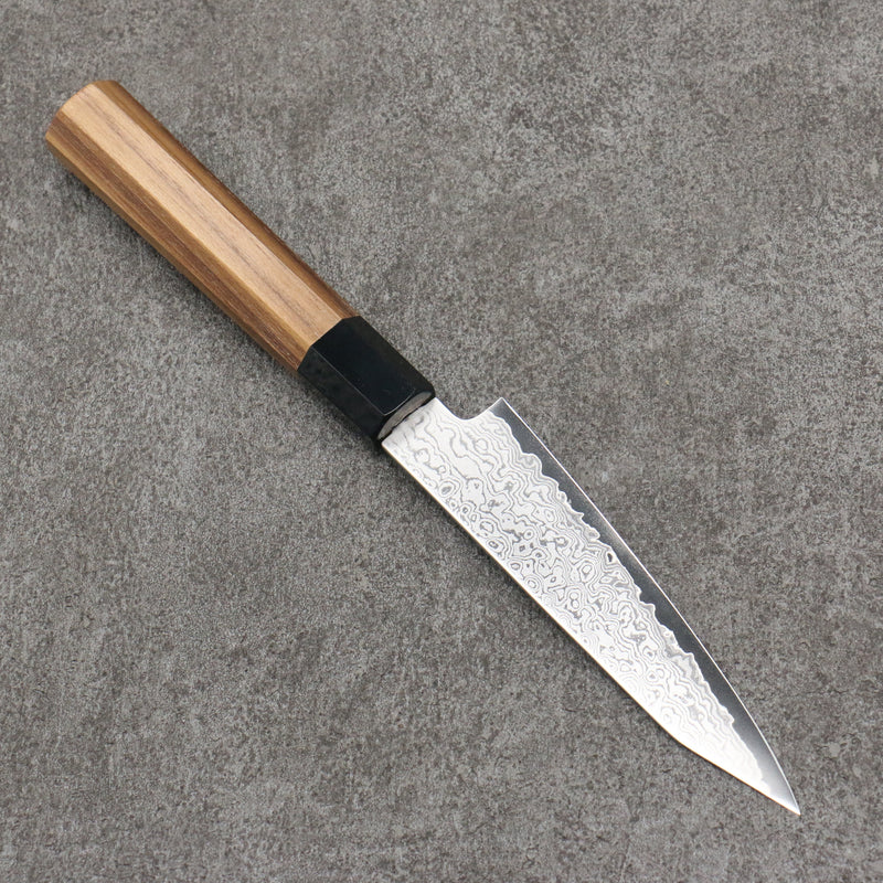 Seisuke VG10 Damascus Kiritsuke Petty-Utility  120mm Teak (ferrule: Black Plastic) Handle - Japannywholesale