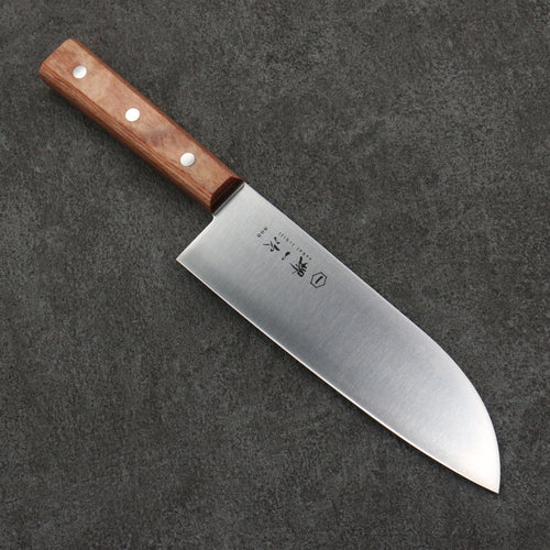 Sakai Ichiji 808 steel Clamshell Shaped Profile Santoku  180mm Light Brown Pakka wood Handle - Japannywholesale