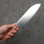 Sakai Ichiji 808 steel Clamshell Shaped Profile Santoku  180mm Light Brown Pakka wood Handle - Japannywholesale