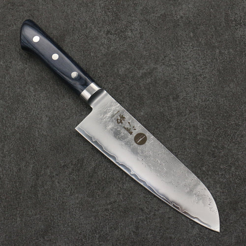 Seisuke Aonashi AUS10 3 Layer Nashiji Santoku Japanese Knife 170mm Navy blue Pakka wood Handle - Japannywholesale