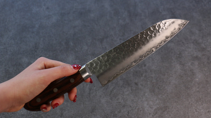 Seisuke VG10 Hammered Santoku  165mm Mahogany Handle - Japannywholesale