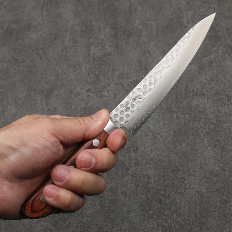 Seisuke Swedish Steel-stn Hammered Petty-Utility  135mm Mahogany Handle - Japannywholesale