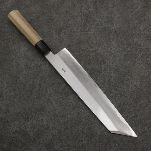 Sakai Takayuki Gold Filled Engraving by Kubota Fuji and Sunset Blue Steel No.2 Kiritsuke Gyuto  270mm Magnolia  (Ferrule: Water Buffalo Horn) Handle - Japannywholesale