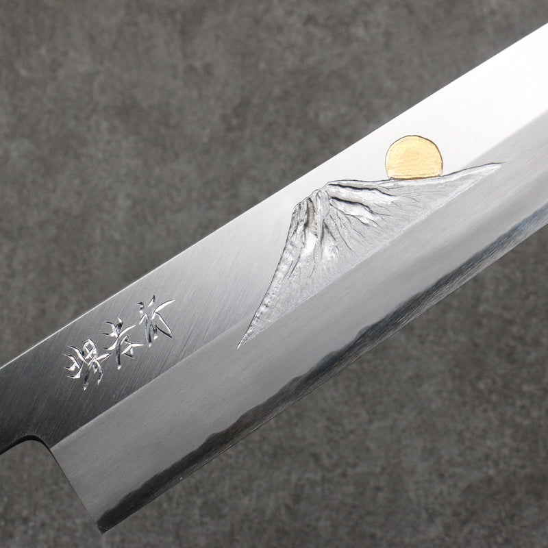 Sakai Takayuki Gold Filled Engraving by Kubota Fuji and Sunset Blue Steel No.2 Kiritsuke Gyuto  270mm Magnolia  (Ferrule: Water Buffalo Horn) Handle - Japannywholesale