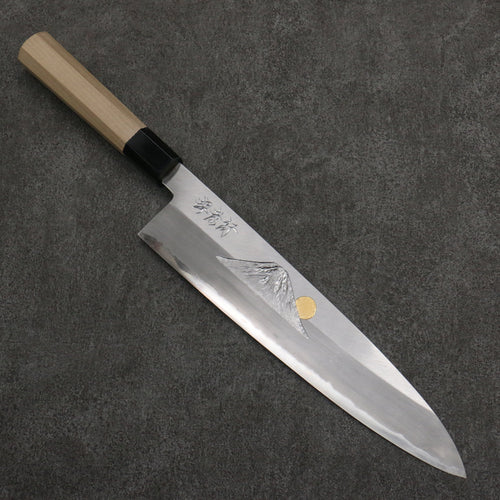 Sakai Takayuki Gold Filled Engraving by Kubota Fuji and Sunset Blue Steel No.2 Gyuto  270mm Magnolia  (Ferrule: Water Buffalo Horn) Handle - Japannywholesale