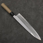 Sakai Takayuki Gold Filled Engraving by Kubota Fuji and Sunset Blue Steel No.2 Gyuto  270mm Magnolia  (Ferrule: Water Buffalo Horn) Handle - Japannywholesale