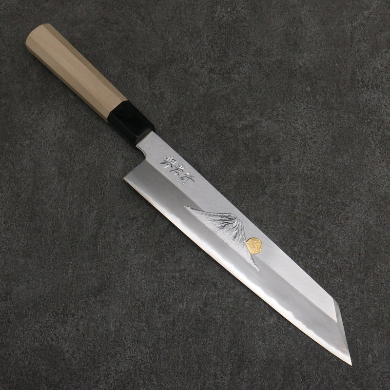 Sakai Takayuki Gold Filled Engraving by Kubota Fuji and Sunset Blue Steel No.2 Kiritsuke Gyuto  240mm Magnolia  (Ferrule: Water Buffalo Horn) Handle - Japannywholesale