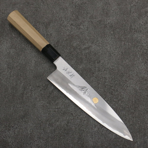 Sakai Takayuki Gold Filled Engraving by Kubota Fuji and Sunset Blue Steel No.2 Gyuto  210mm Magnolia  (Ferrule: Water Buffalo Horn) Handle - Japannywholesale