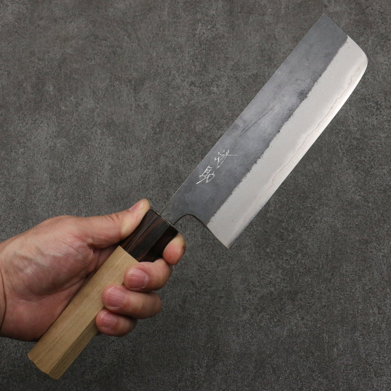 Seisuke Blue Steel No.2 Black Finished Nakiri  165mm Magnolia (Ferrule: Ebony) Handle - Japannywholesale