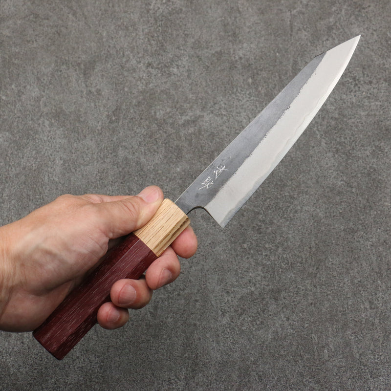 Seisuke Blue Steel No.2 Black Finished Kiritsuke Petty-Utility  150mm Purpleheart (Ferrule: Oak) Handle - Japannywholesale