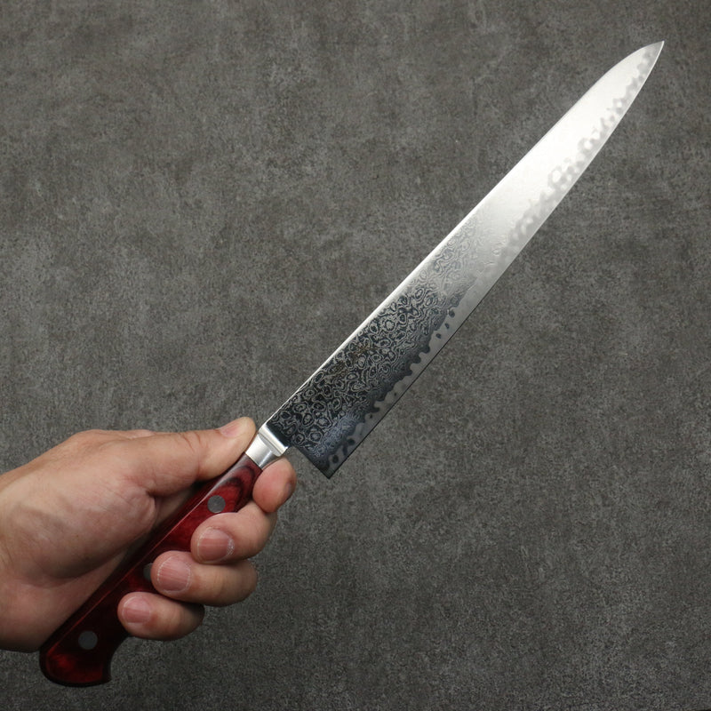 Seisuke AUS10 Damascus Sujihiki  240mm Red Pakka wood Handle - Japannywholesale