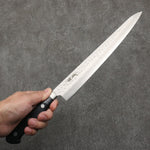 Seisuke AUS8 Hammered Sujihiki  240mm Black Pakka wood Handle - Japannywholesale