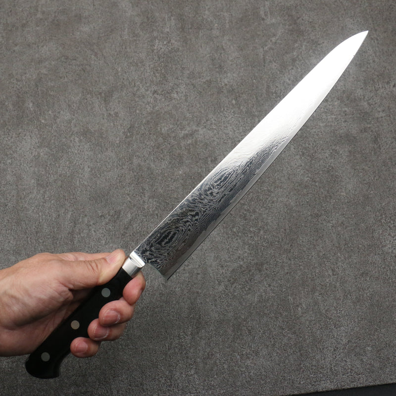 Seisuke Nami AUS10 Mirrored Finish Damascus Sujihiki  240mm Black Pakka wood Handle - Japannywholesale