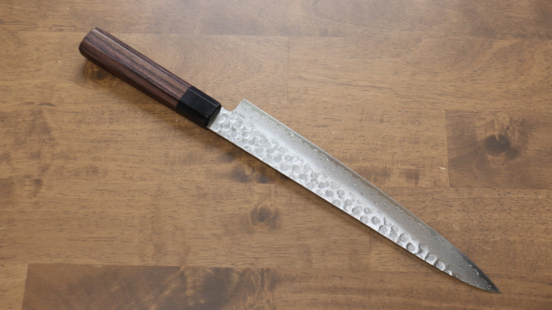 Seisuke AUS10 45 Layer Damascus Sujihiki  240mm Shitan Handle - Japannywholesale