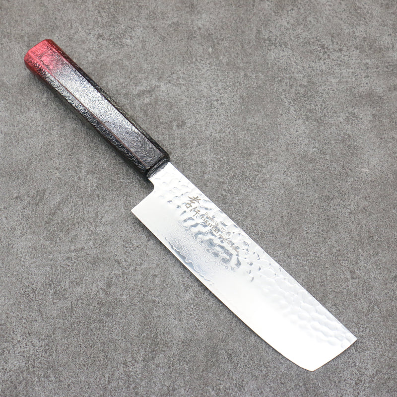 Sakai Takayuki Rinnou VG10 33 Layer Damascus Nakiri Japanese Knife 160mm Red Lacquered Handle - Japannywholesale