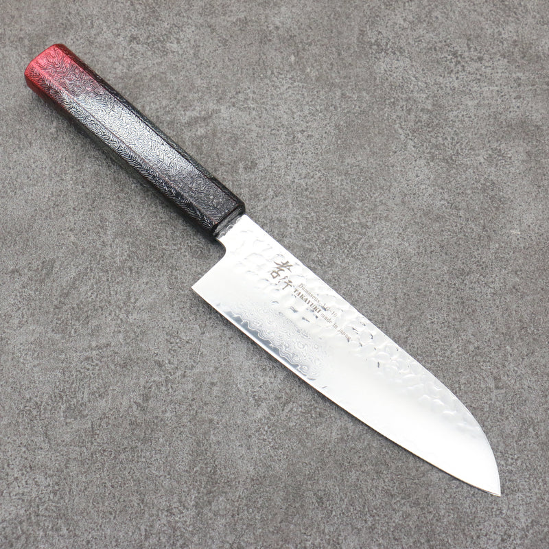 Sakai Takayuki Rinnou VG10 33 Layer Damascus Santoku Japanese Knife 170mm Red Lacquered Handle - Japannywholesale