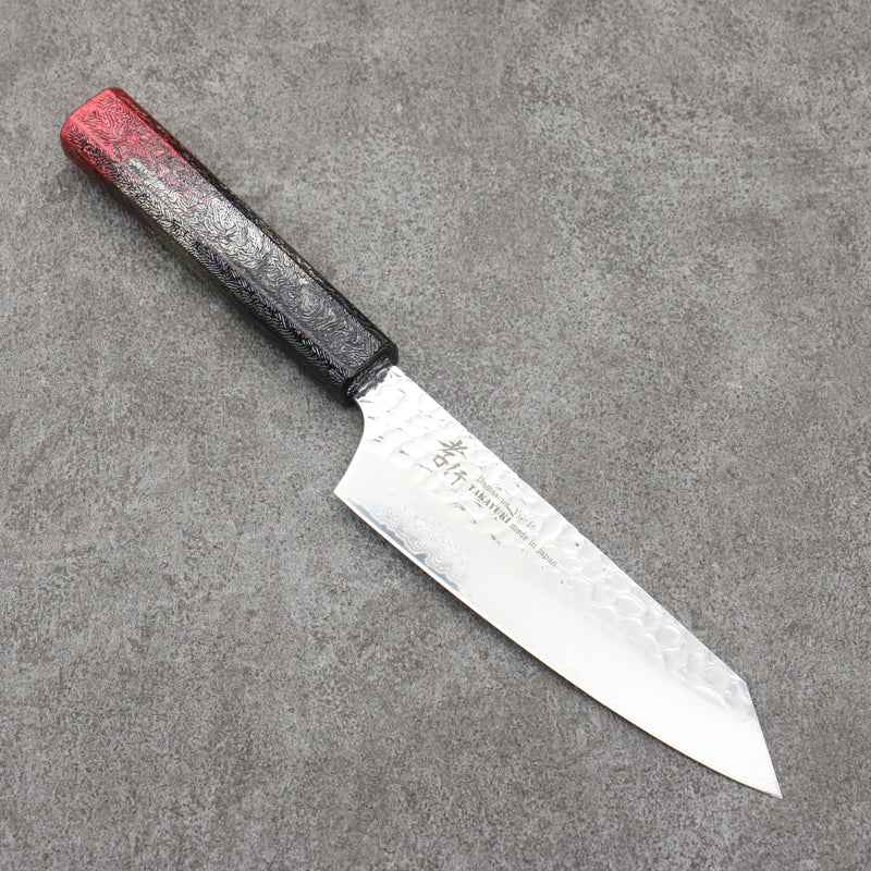 Sakai Takayuki Rinnou VG10 33 Layer Damascus Kengata Santoku Japanese Knife 160mm Red Lacquered Handle - Japannywholesale