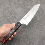 Sakai Takayuki Rinnou VG10 33 Layer Damascus Kengata Santoku Japanese Knife 160mm Red Lacquered Handle - Japannywholesale