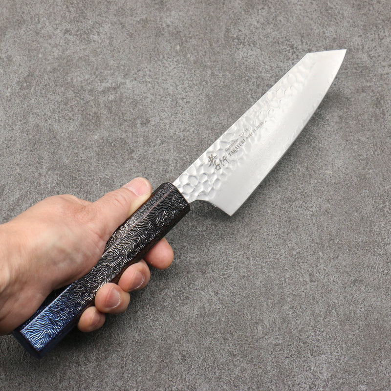 Sakai Takayuki Rinnou VG10 33 Layer Damascus Kengata Santoku Japanese Knife 160mm Blue Lacquered Handle - Japannywholesale