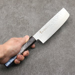 Sakai Takayuki Rinnou VG10 33 Layer Damascus Nakiri Japanese Knife 160mm Blue Lacquered Handle - Japannywholesale