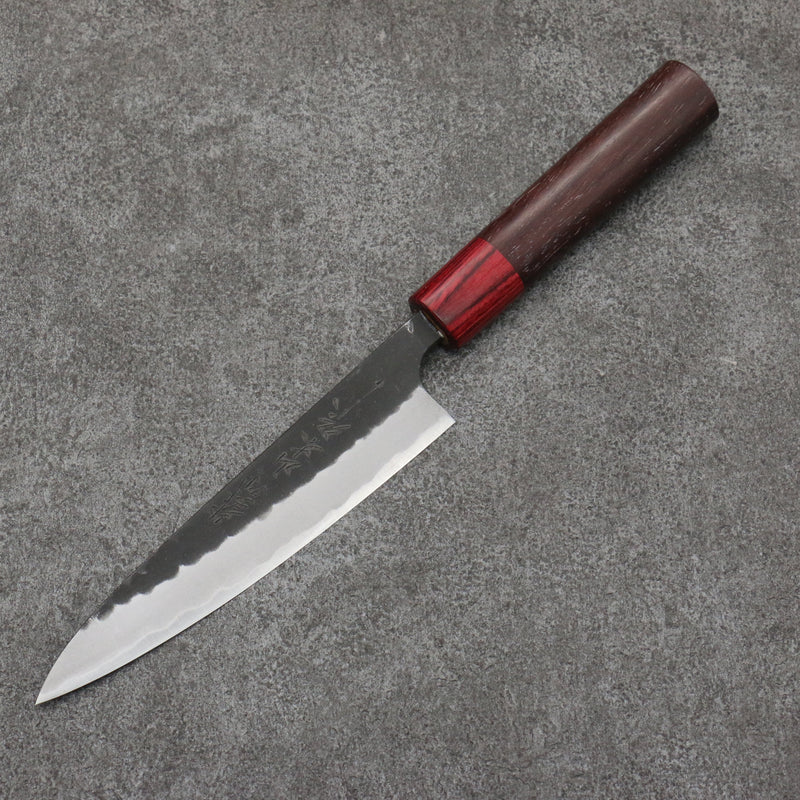 Nao Yamamoto Blue Steel Kurouchi Petty-Utility Japanese Knife 135mm Shitan (ferrule: Red Pakka wood) Handle - Japannywholesale