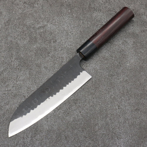 Nao Yamamoto Blue Steel Kurouchi Santoku Japanese Knife 170mm Shitan (ferrule: Black Pakka wood) Handle - Japannywholesale