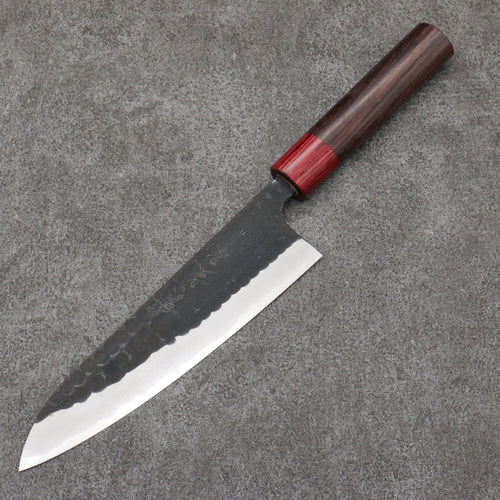 Nao Yamamoto Blue Steel Kurouchi Gyuto Japanese Knife 180mm Shitan (ferrule: Red Pakka wood) Handle - Japannywholesale