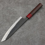 Nao Yamamoto Blue Steel Kurouchi Gyuto Japanese Knife 180mm Shitan (ferrule: Red Pakka wood) Handle - Japannywholesale