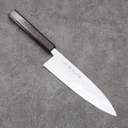 Hideo Kitaoka White Steel No.2 Damascus Mioroshi Deba Japanese Knife 195mm Oak with Black Silver Lacquer Handle - Japannywholesale