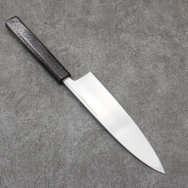 Hideo Kitaoka White Steel No.2 Damascus Mioroshi Deba Japanese Knife 195mm Oak with Black Silver Lacquer Handle - Japannywholesale