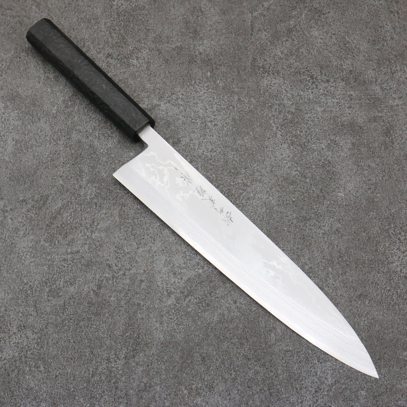 Hideo Kitaoka White Steel No.2 Damascus Mioroshi Deba Japanese Knife 240mm Black Washi Wrapped Handle - Japannywholesale