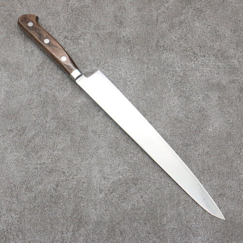 Seisuke Nami AUS10 Mirrored Finish Damascus Sujihiki  240mm Brown Pakka wood Handle - Japannywholesale