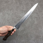 Seisuke Nami AUS10 Mirrored Finish Damascus Sujihiki  240mm Brown Pakka wood Handle - Japannywholesale