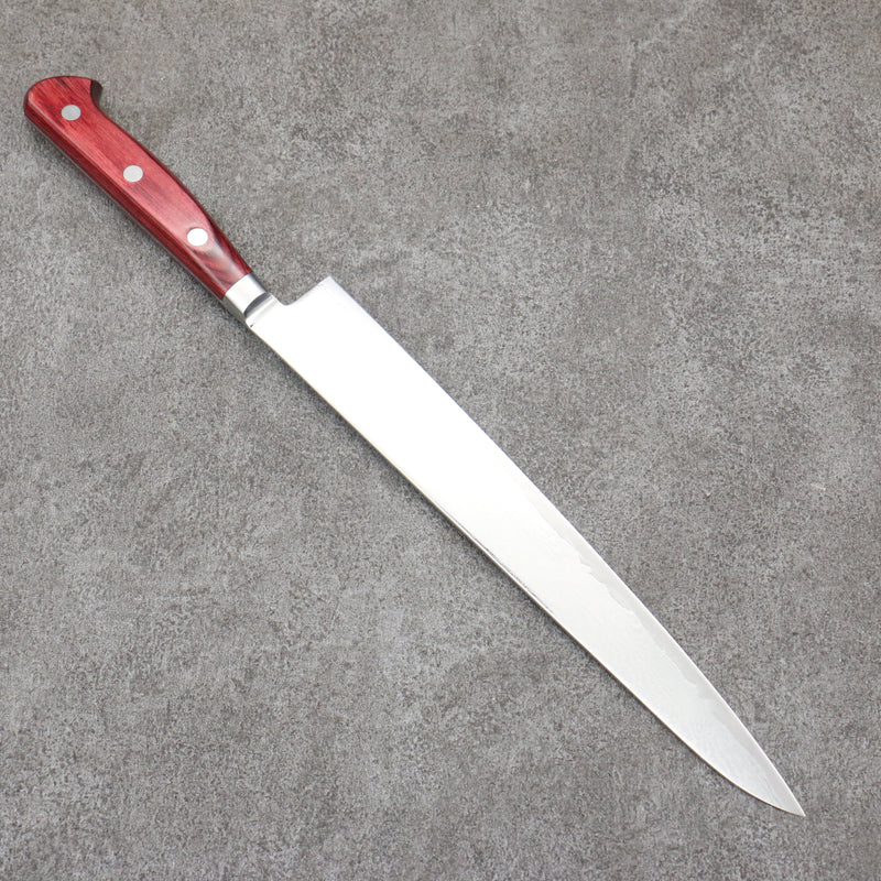 Seisuke Nami AUS10 Mirrored Finish Damascus Sujihiki  240mm Red Pakka wood Handle - Japannywholesale