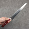 Seisuke Nami AUS10 Mirrored Finish Damascus Sujihiki  240mm Red Pakka wood Handle - Japannywholesale