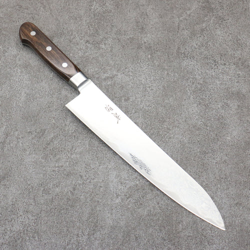 Seisuke Nami AUS10 Mirrored Finish Damascus Gyuto  240mm Brown Pakka wood Handle - Japannywholesale