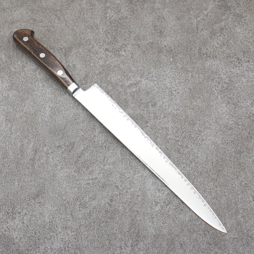 Seisuke Kagami2 AUS10 Mirrored Finish Damascus Sujihiki  240mm Brown Pakka wood Handle - Japannywholesale