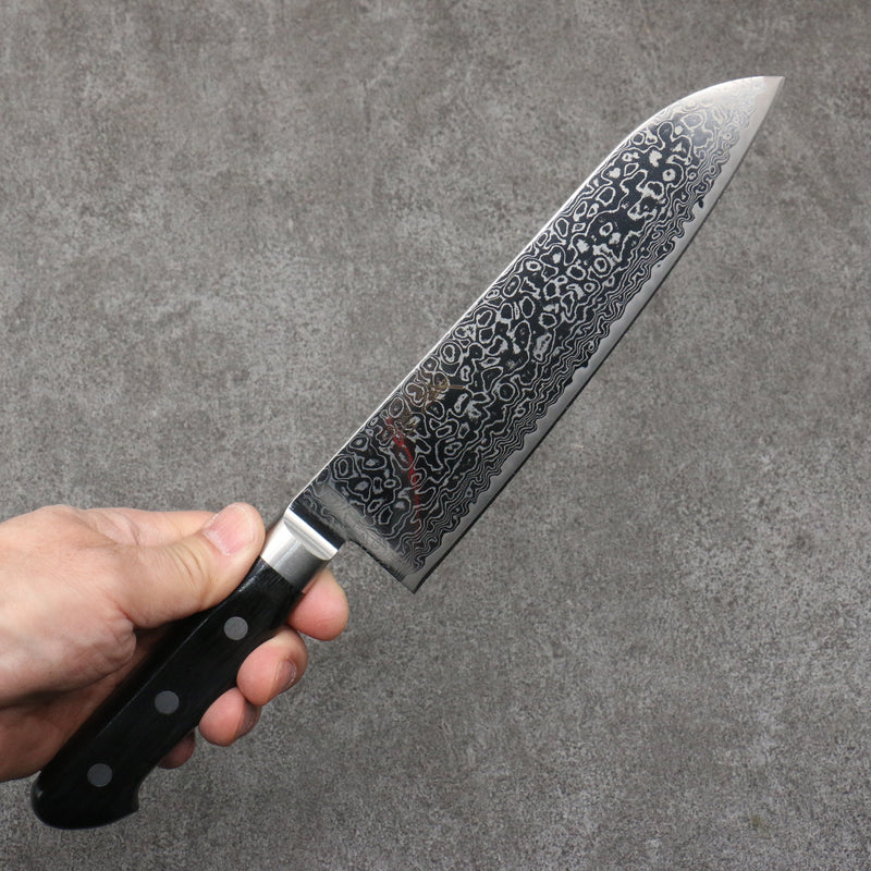 Seisuke Kagami2 AUS10 Mirrored Finish Damascus Santoku  180mm Black Pakka wood Handle - Japannywholesale