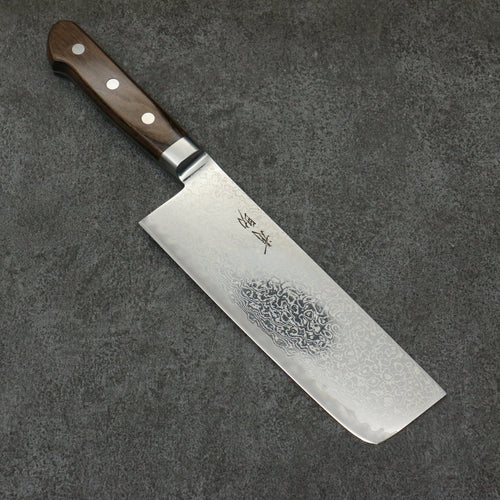 Seisuke Kagami2 AUS10 Mirrored Finish Damascus Nakiri  165mm Brown Pakka wood Handle - Japannywholesale