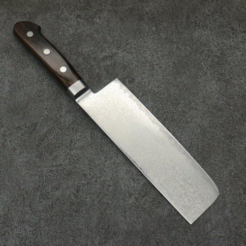 Seisuke Kagami2 AUS10 Mirrored Finish Damascus Nakiri  165mm Brown Pakka wood Handle - Japannywholesale