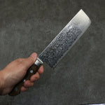 Seisuke Kagami2 AUS10 Mirrored Finish Damascus Nakiri  165mm Brown Pakka wood Handle - Japannywholesale