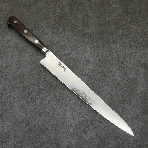 Seisuke VG10 33 Layer Mirrored Finish Damascus Sujihiki  240mm Brown Pakka wood Handle - Japannywholesale