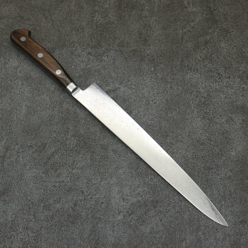 Seisuke VG10 33 Layer Mirrored Finish Damascus Sujihiki  240mm Brown Pakka wood Handle - Japannywholesale